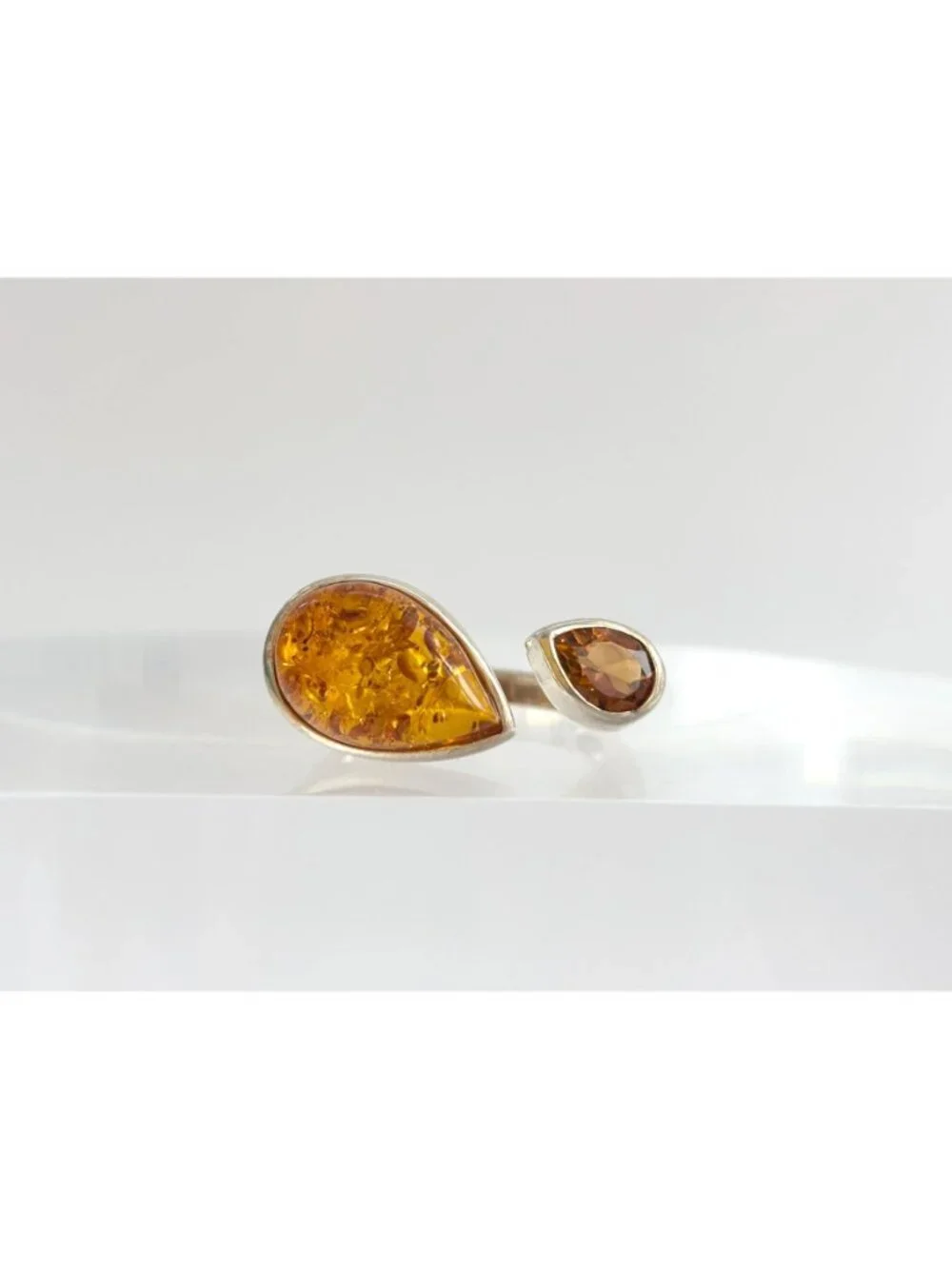 Modernist Baltic Amber Citrine Open Shank Sterling Silver 925 Vintage Ring sz 8